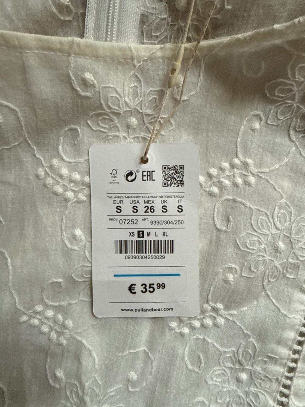 White Lace 3/4 Sleeve Floral Cotton Dress NWT Pull&Bear (Size S)
